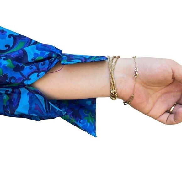 Vintage 1970s Womens Handmade Blue Floral Psychedelic Floral Disco Collar Dress - Picture 8 of 9